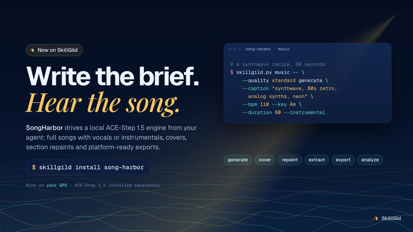 SongHarbor: write the brief, hear the song. A synthwave generate command for a local ACE-Step 1.5 engine