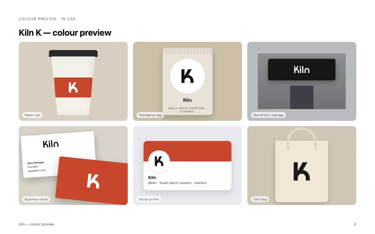 Concept boards for six example brands made with the skill